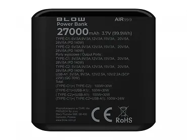 BLOW PowerBank AIR99.9 PD+QC 140W 27000mAh Czarny