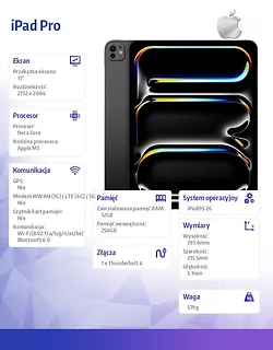 Apple iPad Pro 13 cali Wi-Fi 256 GB ze standardowym szkłem - Gwiezdna czerń