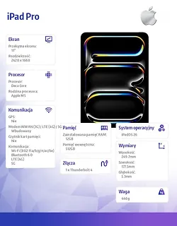 Apple iPad Pro 11-calowy Wi-Fi + Cellular 512 GB ze standardowym szkłem - Gwiezdna czerń