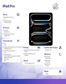 Apple iPad Pro 11-calowy Wi-Fi + Cellular 256 GB ze standardowym szkłem - Srebrny