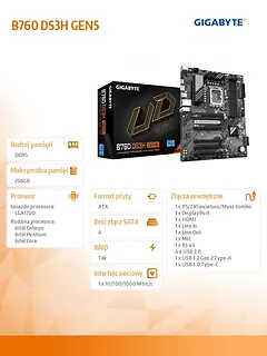 Gigabyte Płyta główna B760 DS3H GEN5 s1700 4DDR5 HDMI/DP ATX