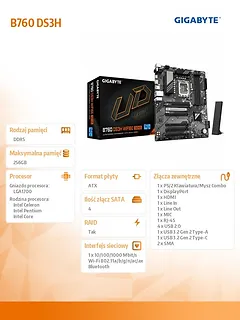 Gigabyte Płyta główna B760 DS3H WF6E GEN5 s17 00 4DDR5 HDMI/DP ATX