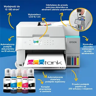 Epson Urządzenie wielofunkcyjne L6376 ITS białe A4/35ppm/W(LAN)/ADF2Scopy/100k