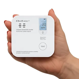 Qoltec Czujnik tlenku węgla z baterią | alarm 85dB | LED