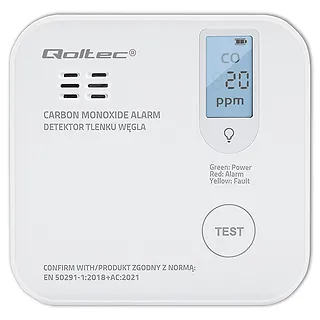 Qoltec Czujnik tlenku węgla z baterią | alarm 85dB | LED