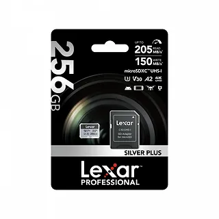 Lexar Karta pamięci microSD 256GB C10 A2 U3 V30 205/150MB/s Silver Plus