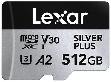 Lexar Karta pamięci microSD 512GB C10 A2 U3 V30 205/150MB/s Silver Plus