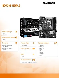 ASRock Płyta główna B760M-H2/M.2 s1700 2DDR5 DP/HDMI mATX