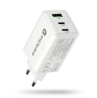 everActive Ładowarka sieciowa GAN QC 4+ 65W 1XUSB 2XUSB-C biała SC-655Q