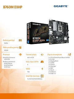 Gigabyte Płyta główna B760M D3HP DDR4 s1700 4DDR4 DSUB/HDMI/DP mATX