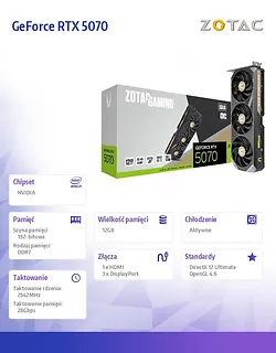 ZOTAC Karta graficzna GeForce RTX 5070 SOLID OC 12GB GDDR7 192bit 3DP/HDMI