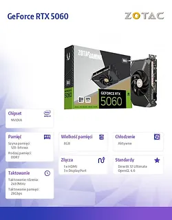 ZOTAC Karta graficzna GeForce RTX 5060 SOLO 8GB GDDR7 128bit 3DP/HDMI