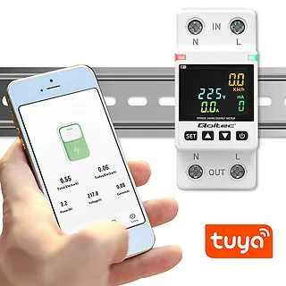 Qoltec Jednofazowy elektroniczny licznik | miernik zużycia energii | DIN35 | zdalne sterowanie | historia pomiaru | WiFi | TUYA | Smart life