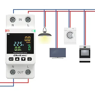 Qoltec Jednofazowy elektroniczny licznik | miernik zużycia energii | DIN35 | zdalne sterowanie | historia pomiaru | WiFi | TUYA | Smart life