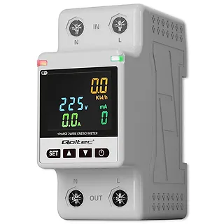 Qoltec Jednofazowy elektroniczny licznik | miernik zużycia energii | DIN35 | zdalne sterowanie | historia pomiaru | WiFi | TUYA | Smart life