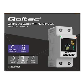 Qoltec Jednofazowy elektroniczny licznik | miernik zużycia energii | DIN35 | zdalne sterowanie | historia pomiaru | WiFi | TUYA | Smart life