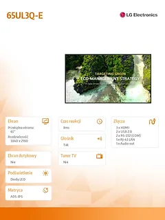 LG Electronics Monitor wielkoformatowy 65 cali 65UL3Q-E 350nit UHD 16/7