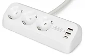 Digitus Listwa zasilająca biurkowa, 3 gniazda Schuko, 2x USB-A (2x 12W), 1x USB-C (30W) z zaciskiem na blat, kabel 1,5m, biała