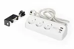 Digitus Listwa zasilająca biurkowa, 3 gniazda Schuko, 2x USB-A (2x 12W), 1x USB-C (30W) z zaciskiem na blat, kabel 1,5m, biała
