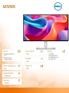 Dell Monitor 27 cali S2725DC QHD IPS/2560x1440/HDMI/DP/3Y