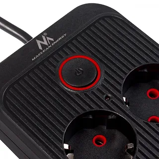 Maclean Listwa zasilająca MCE389 B 6 gniazd 4xUSB-A, 1xUSB-C 110-240V AC 50/60Hz, 2.1A max 2500W, czarna