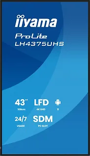 IIYAMA Monitor 43 cale LH4375UHS-B2AG,24/7,IPS,ANDROID.11,4K, WiFi,          iiSignage2, FailOver, EShare, 24/7, full daisy chain
