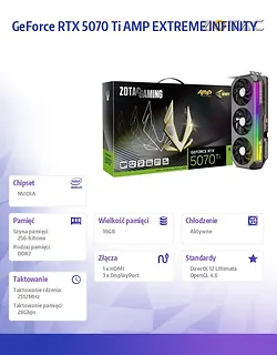 ZOTAC Karta graficzna GeForce RTX 5070 Ti AMP EXTREME INFINITY 16GB GDDR7 256bit 3DP/HDMI