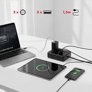 Maclean Listwa zasilająca MCE387 B 2 gniazda 3xUSB, 110-240V AC 50/60Hz 2,1A max 2500W, 1,5m czarna