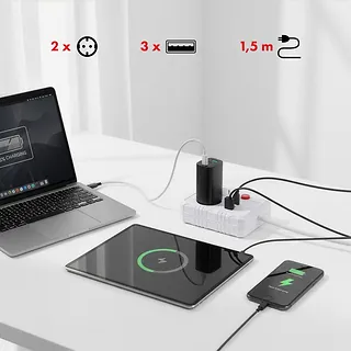 Maclean Listwa zasilająca 2 gniazda MCE387 W 3xUSB, 110-240V AC 50/60Hz, 2.1A max 2500W, 1.5m, biała