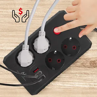 Maclean Listwa zasilająca MCE393 B 4 gniazda 3xUSB 110-240V AV 50/60Hz 1A max 2500W 3m czarna