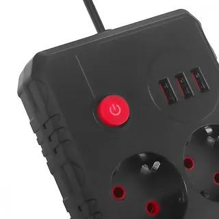 Maclean Listwa zasilająca MCE388 B 2 gniazda, 3xUSB, 110-120V AC 50/60Hz, 2.1A max 2500W, 3m czarna