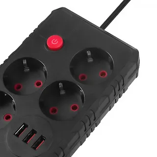Maclean Listwa zasilająca MCE392 B, 4 gniazda 3xUSB, 110-240V AC 50/60Hz, 2.1A max 2500W, 1,5m czarna