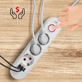 Maclean Listwa zasilająca MCE394 W 3 gniazda 3xUSB, 110-240V AC 50/60, 2.1A max 2500W, biała