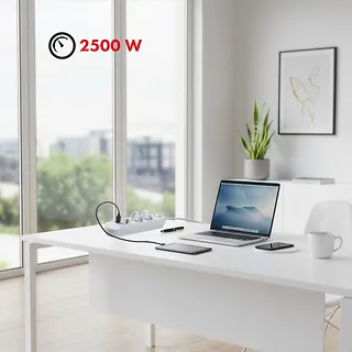 Maclean Listwa zasilająca MCE394 W 3 gniazda 3xUSB, 110-240V AC 50/60, 2.1A max 2500W, biała