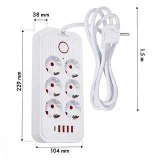 Maclean Listwa zasilająca MCE389 W 6 gniazd 4xUSB-A 1xUSB-C 110-240V, AC 50/60Hz, 2.1A max 2500W biała