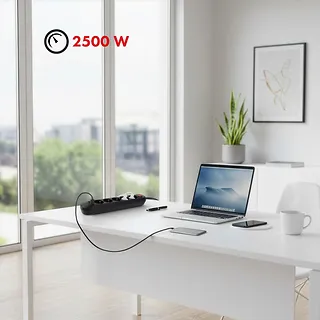 Maclean Listwa zasilająca MCE395 B 5 gniazd 3xUSB, 110-240V AC 50/60Hz, 2.1A max 2500W, czarna