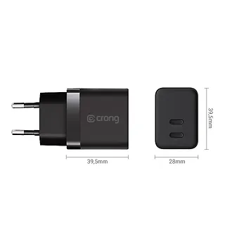 CRONG Ultra Compact GaN Ładowarka sieciowa 2x USB-C 35W PD 3.0 z PPS Czarna