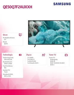 Samsung Telewizor QLED 4K 50 cali QE50Q7F2AUXXH
