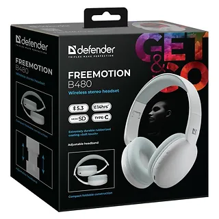 Defender Słuchawki bezprzewodowe nauszne FREEMOTION B480 Białe
