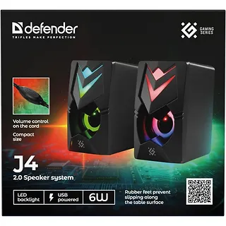 Defender Głośniki komputerowe J4 2.0 6W LED USB Czarne