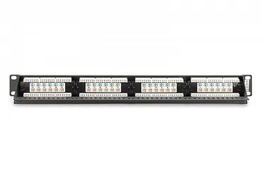 Digitus Panel krosowy (patch panel) 19'' 24x RJ45, LSA pion, kat.6, nieekranowany, 1U, prowadnica kabli, pola opisowe, Czarny