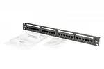 Digitus Panel krosowy (patch panel) 19'' 24x RJ45, LSA pion, kat.6, nieekranowany, 1U, prowadnica kabli, pola opisowe, Czarny