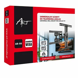ART Uchwyt do TV LCD/LED 40-75" 45KG AR-99 reg.pion/poziom 52-380mm max VESA 600x400