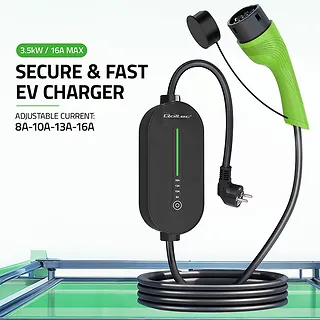 Qoltec Mobilna ładowarka do samochodu elektrycznego EV z regulacją 2w1  Typ2 | 3.5kW | 230V | LCD | LED | 5m