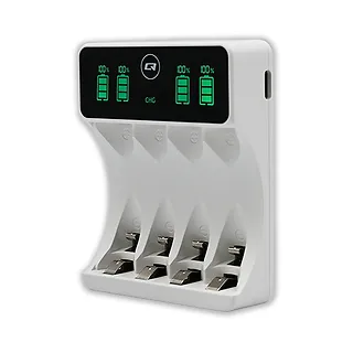 Qoltec Ładowarka do akumulatorków Ni-MH typu R03 AAA R6 AA | LCD | kabelUSB-C | Biała