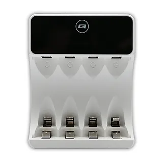 Qoltec Ładowarka do akumulatorków Ni-MH typu R03 AAA R6 AA | LCD | kabelUSB-C | Biała
