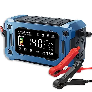 Qoltec Mikroprocesorowa ładowarka 12V 15A | Prostownik z funkcją naprawy i podtrzymania zasilania podczas wymiany akumulatora | do AGM GEL LiFePO4 |   LCD