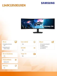 Samsung Monitor wielkoformatowy 49 cali zakrzywiony LS49CG950EUXEN