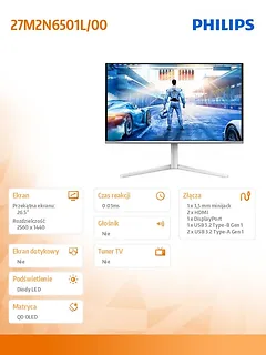 Philips Monitor 27M2N6501L 26.5 cala QD OLED 240Hz HDMIx2 DP Pivot
