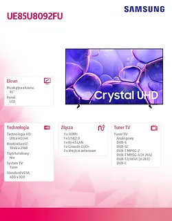 Samsung Telewizor LED 85 cali UE85U8092FUXXH
